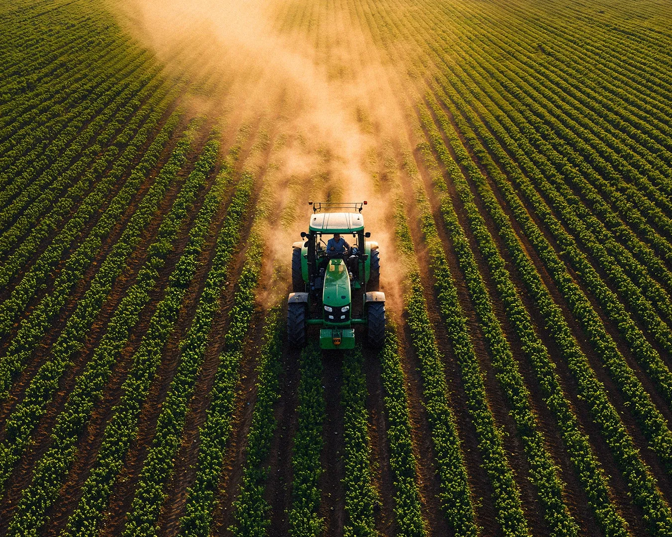 Pemandangan udara traktor membajak lahan pertanian